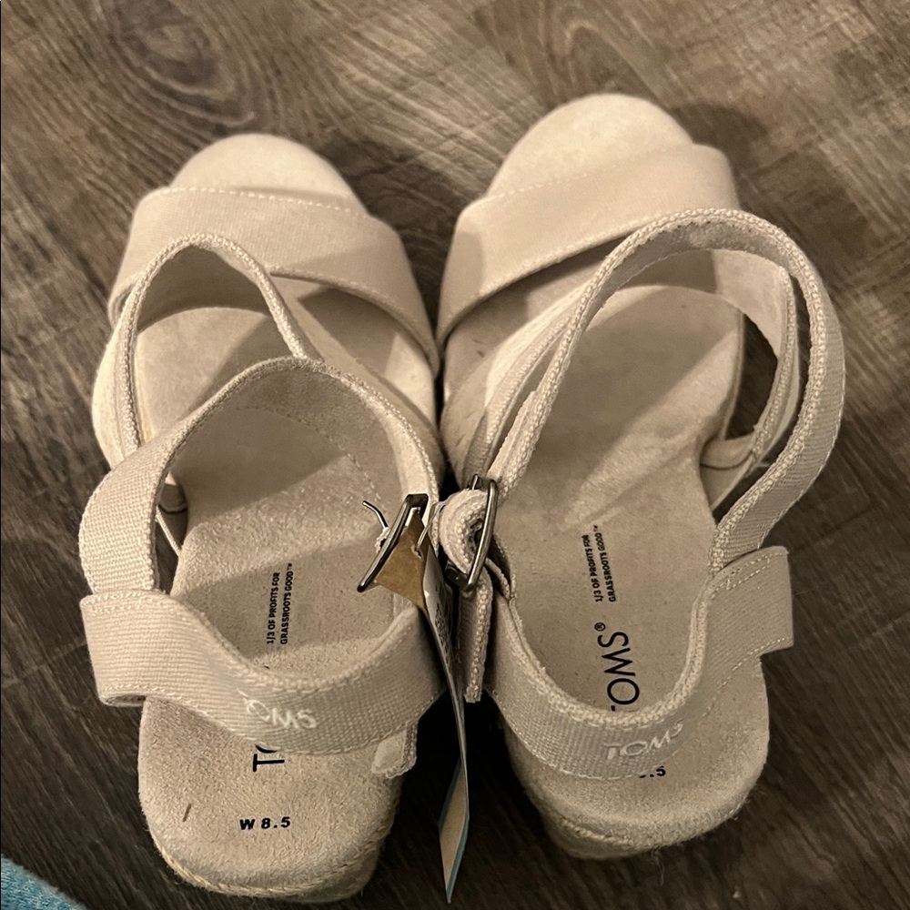 TOMS Women's Cream Wedge Sandals - Picture 2 of 4
